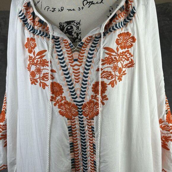 Chic Connection C/C Womens 3X White Embroidered‎ Mini Dress Coverup Orange New - Picture 1 of 16